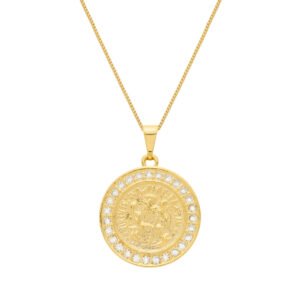 Colar Dourado Medalha São Miguel Arcanjo Cravejado de Zircônia