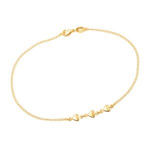 Tornozeleira Dourada 3 Corações Lisa